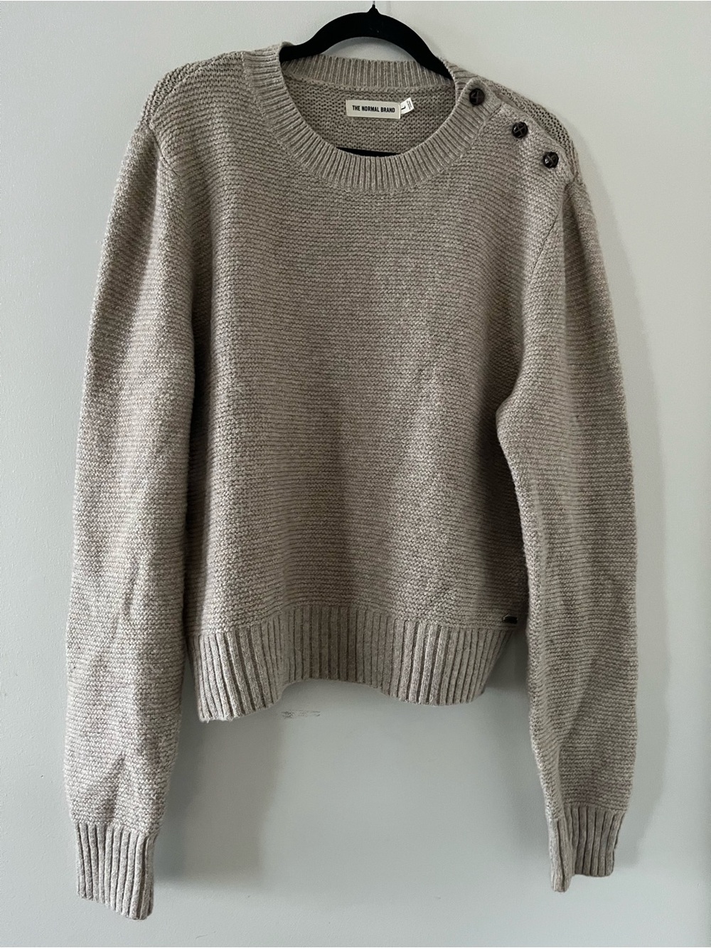 The Normal Brand Oatmeal Taupe Cotton Knit Sweater Large Neutral Cozy Fall